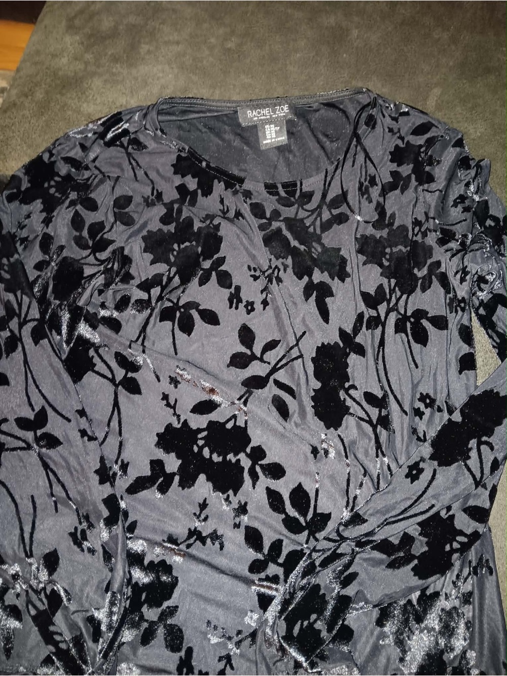 Rachel Zoe Black Floral Burnout Velvet Long Sleeve Camisole